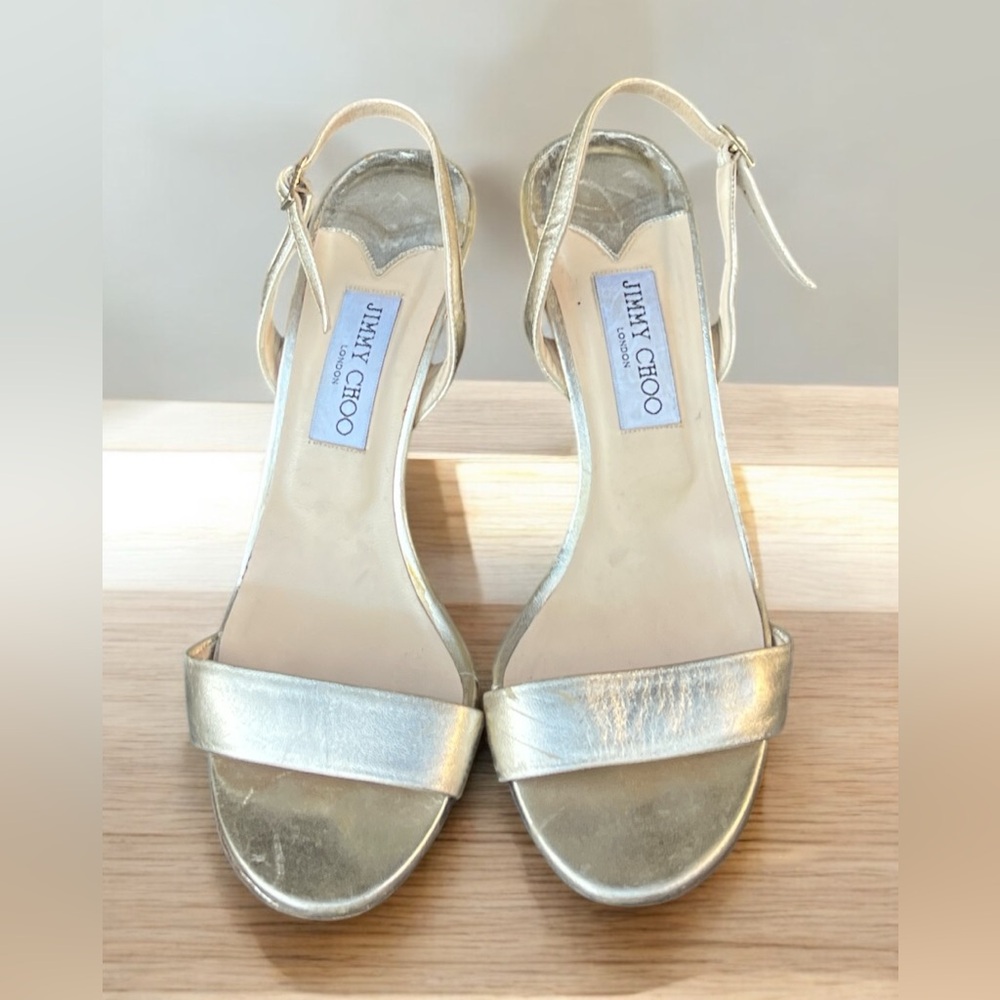 Jimmy Choo Gold Metallic Leather Slingback Women's Sandals. - Picture 4 of 8